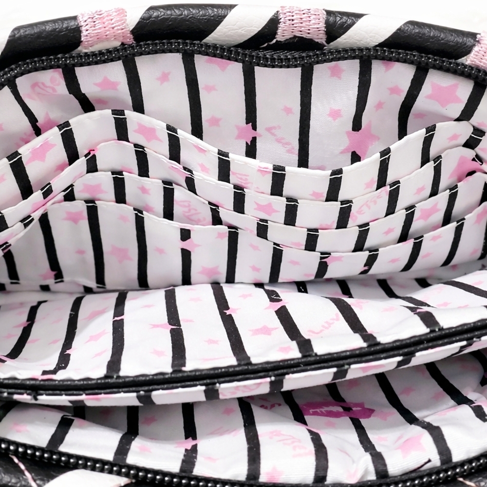 Betsey Johnson Double Pouch Wristlet Wallet Cats Black White Stripes New w/ Tags - Picture 14 of 16